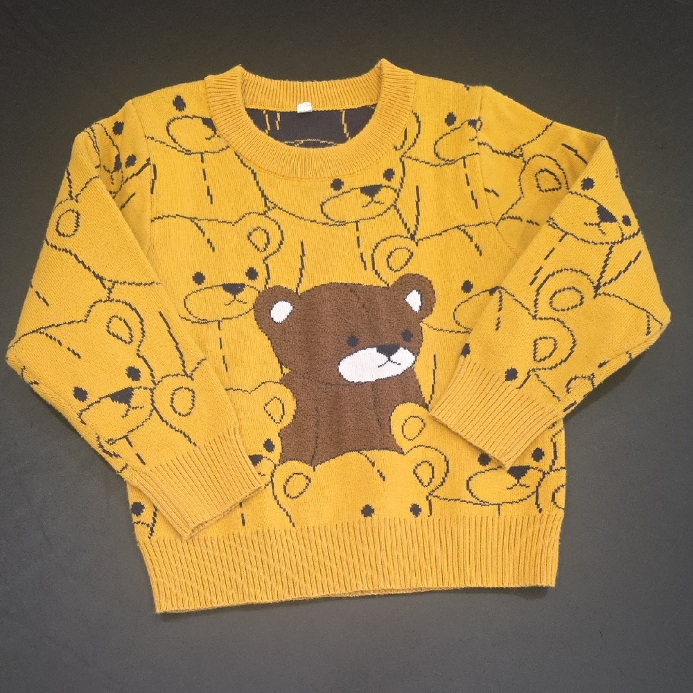 SHEIN Navy and Yellow Patterned Sweater With Brown